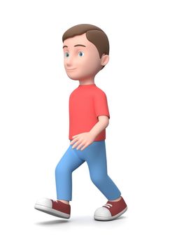 Smiling Young Kid Walking. 3D Cartoon Character Isolated on White Background 3D Illustration