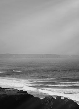 Coastal art print, monochrome and seascape concept - Atlantic ocean coast scenery, fine art