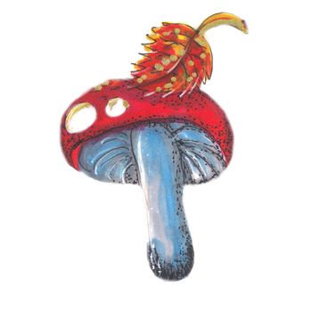 Hand drawn red russule illustration on white background. Edible mushroom. Autumn element.
