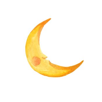 Crescent moon of painting with watercolor on paper, illustration design. isolated on white