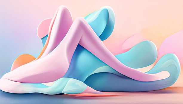 Abstract 3D Render ballerina curvy extrusions in vivid pastel colors