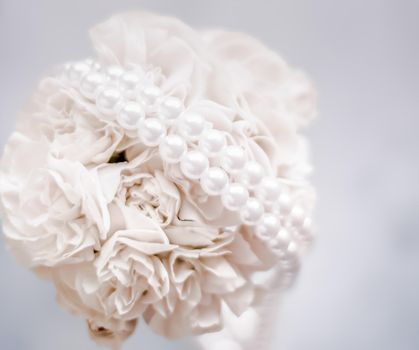 Bridal bouquet of white roses - wedding day, floral beauty, luxury event decoration concept. The happiest day of our lives