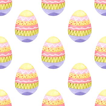 Watercolor easter eggs seamless pattern on white background