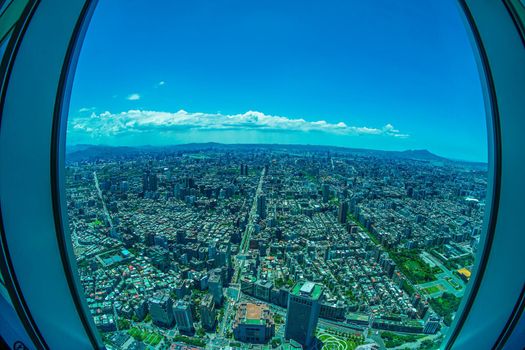 Taipei city and blue sky seen from Taipei 101. Shooting Location: Taiwan, Taipei