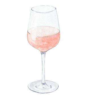 watercolor rose wine glass isolated on white background. Hand drawn drink illustration for bar menu design, restaurant decoration, poster