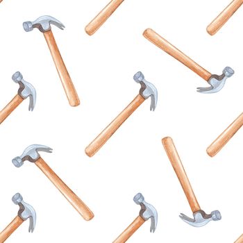 Watercolor hammer seamless pattern on white background