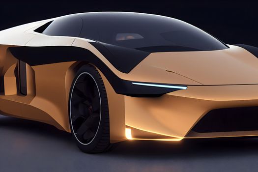 golden hyperbolic futuristic sports concept car, neural network generated art. Digitally generated image. Not based on any actual scene or pattern.
