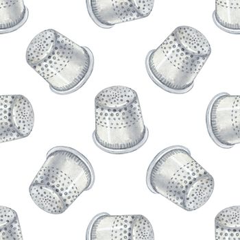 Watercolor thimble seamless pattern on white background