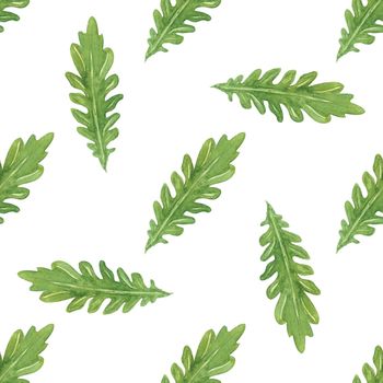 Watercolor arugula seamless pattern on white background