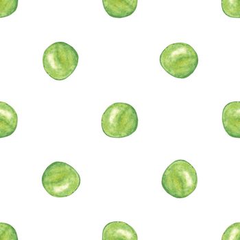 Watercolor green peas seamless pattern on white background. Hand drawn vegetable print for fabric, textile, wrapping, wallpaper