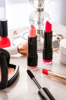 Modern feminine lifestyle, beauty blog and home decor concept – Luxury make-up and cosmetics on vanity table