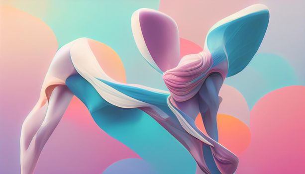Abstract 3D Render ballerina curvy extrusions in vivid pastel colors