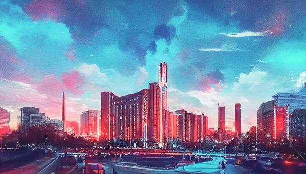 Beautiful Sky over the city of the future. Cityscape wallpapers HD