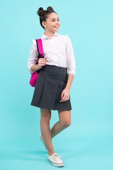 School and education concept. Back to school. Schoolchild, teenage student with backpack, isolated, copy space