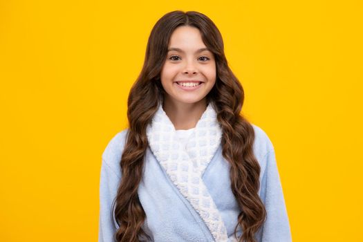 Cute preteen girl head shot. Child portrait on isolated background. Beautiful teenager face