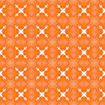 Textile ready quaint print, swimwear fabric, wallpaper, wrapping. Orange perfect boho chic summer design. Watercolor summer ethnic border pattern. Ethnic hand painted pattern.