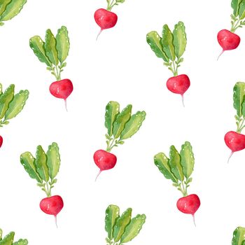 Watercolor radish seamless pattern on white background