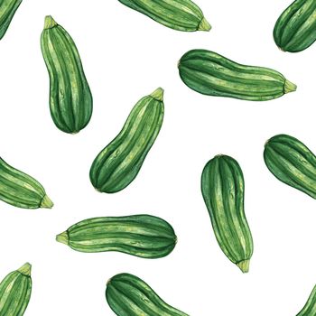 Watercolor squash seamless pattern on white background. Hand drawn vegetable print for fabric, textile, wrapping, wallpaper