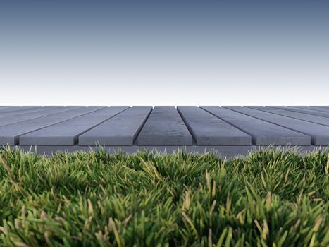 Mockup background for 3d rendering of old cracked concrete panel which have grasses as foreground.