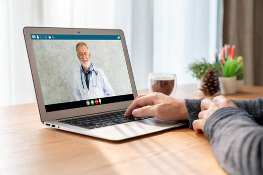 Doctor video call online by modish telemedicine software application for virtual meeting with patient