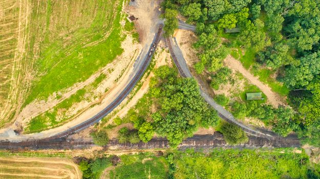A Drone Downward View of a Train Track Wye, Turn Around, Under Construction