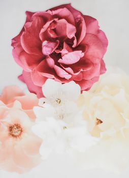 Wedding decor, floral background and beautiful home garden concept - Vintage roses on marble