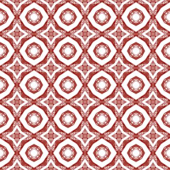 Ikat repeating swimwear design. Wine red symmetrical kaleidoscope background. Summer ikat sweamwear pattern. Textile ready great print, swimwear fabric, wallpaper, wrapping.