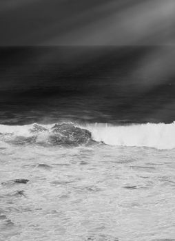 Coastal art print, monochrome and seascape concept - Atlantic ocean coast scenery, fine art