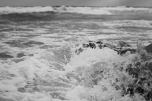 Coastal art print, monochrome and seascape concept - Atlantic ocean coast scenery, fine art