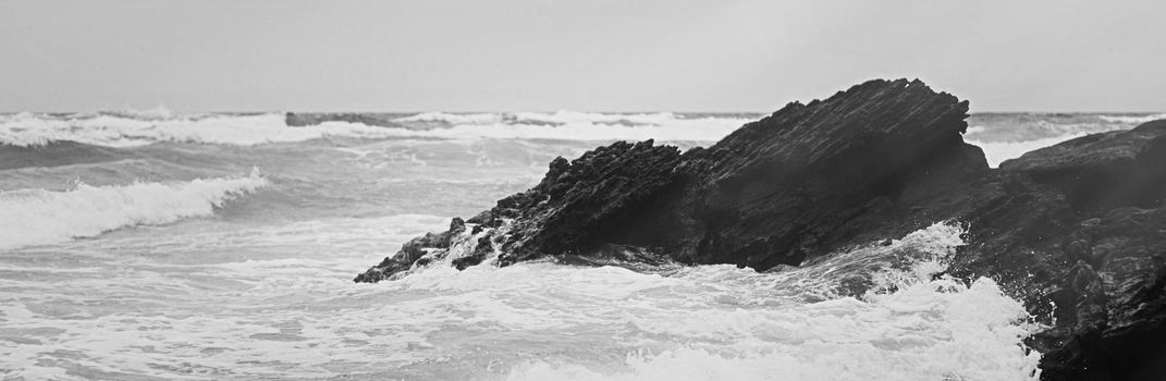 Coastal art print, monochrome and seascape concept - Atlantic ocean coast scenery, fine art