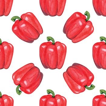 Watercolor red pepper seamless pattern on white background. Hand drawn vegetable print for fabric, textile, wrapping, wallpaper