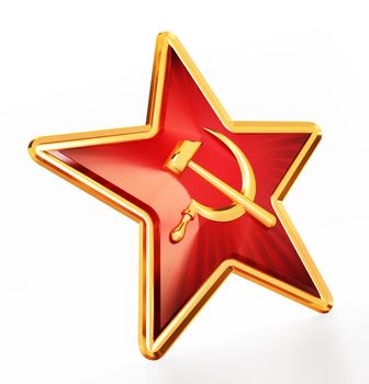 Hammer and sickle communism symbols badge. 3D illustration.