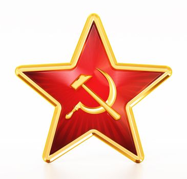 Hammer and sickle communism symbols badge. 3D illustration.