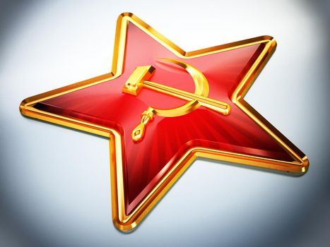 Hammer and sickle communism symbols badge. 3D illustration.