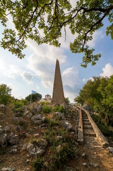 View of the Tumulus in memory of the men of the historical Battle of Maniaki and the great sacrifice of Papaflessas against the Egyptian forces led by Ibrahim in 1825 at Maniaki Tambouria Greece.