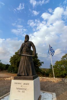 Statue of Papaflessas at the historical old village Maniaki in Messenia, Greece.