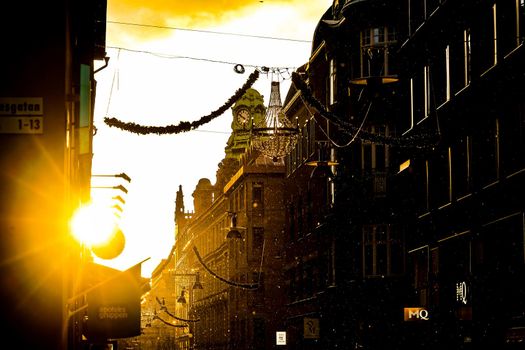 Stockholm cityscape and morning ray. Shooting Location: Sweden, Stockholm