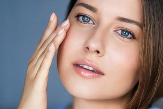 Beauty, skincare and cosmetic product, woman applying anti-aging face cream on her skin, portrait