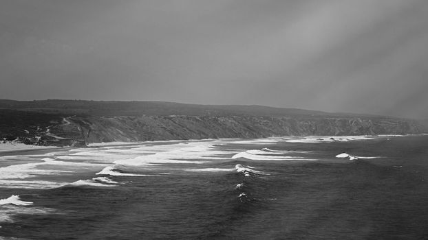 Coastal art print, monochrome and seascape concept - Atlantic ocean coast scenery, fine art