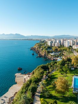 Aerial view of the cliffs of Antalya, Turkey on a sunny and clear day