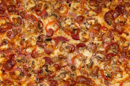Homemade mushrooms, Turkish sausage, sausage and mozzarella cheese pizza