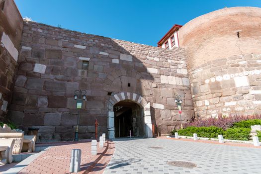 Ankara Castle with the Turkish flag flying over it. Turkish name is Ankara Kalesi