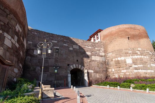 Ankara Castle with the Turkish flag flying over it. Turkish name is Ankara Kalesi