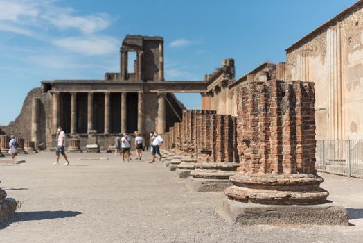 View of the basilica of the Roman archaeological site of Pompeii, in Italy.