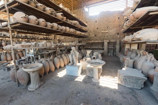 View of the Roman archaeological site of Pompeii, in Italy.