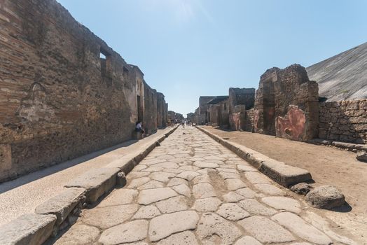 View of the Roman archaeological site of Pompeii, in Italy.