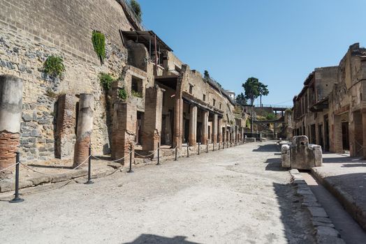 View of the Roman archaeological site of Herculaneum, in Italy.