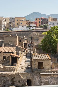 View of the Roman archaeological site of Herculaneum, in Italy.