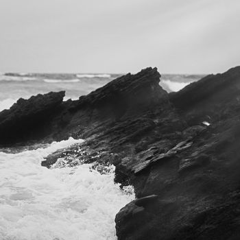 Coastal art print, monochrome and seascape concept - Atlantic ocean coast scenery, fine art