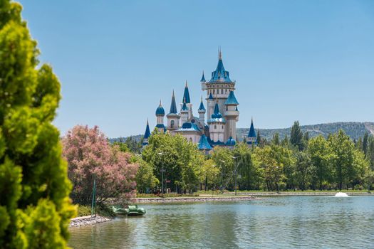 Eskisehir, Turkey - July 06, 2022: Sazova Park in Eskisehir, Turkey. (Science, Art and Culture Park) Fairy Tale Castle